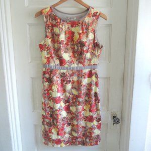 Romy Orange & Yellow Multicolor Floral Stretch Cotton Sheath Dress M